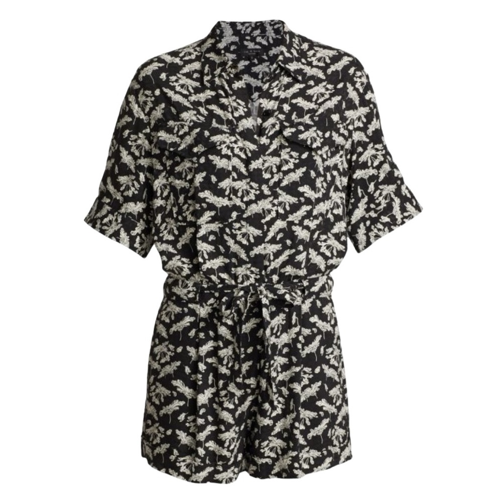 rag & bone black and white Leaf Print Romper